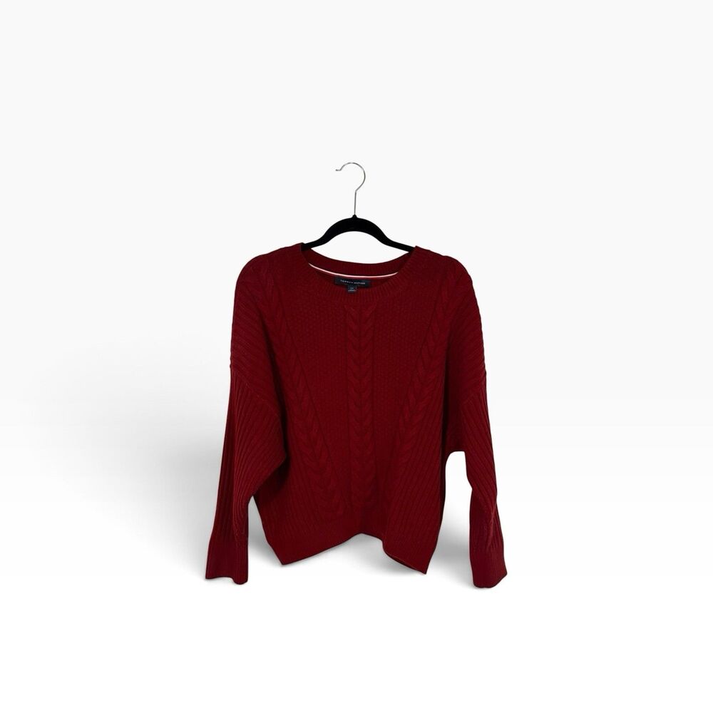 Tommy Hilfiger Women’s Chunky Cable Knit Burgundy Red Sweater Size Large